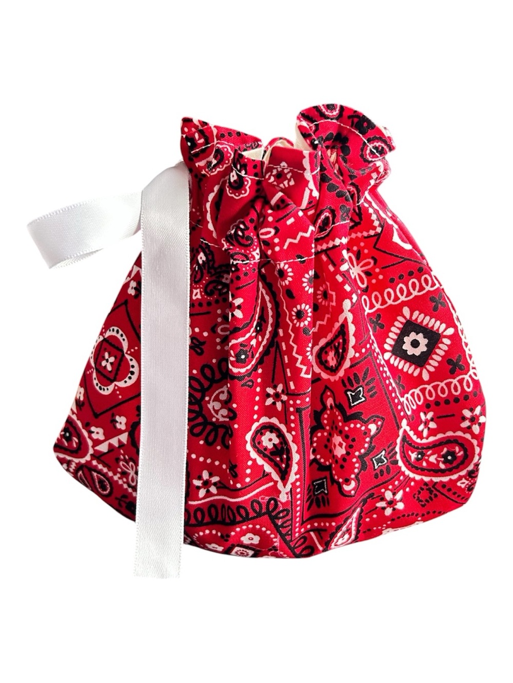Hand Crafted Red Bandana Lined Fabric Gift Bag Reusable Eco Friendly Drawstring